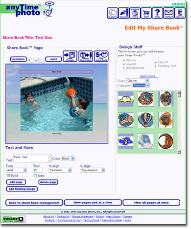anyTime Photo Edit My Share Book Page