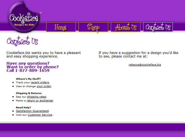 CookieFace Contact Page